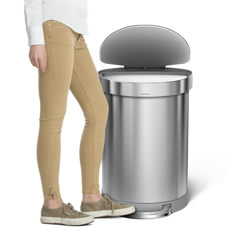 simplehuman 60L/16G Semi-Round Kitchen Trash Can, Hands-Free, Soft