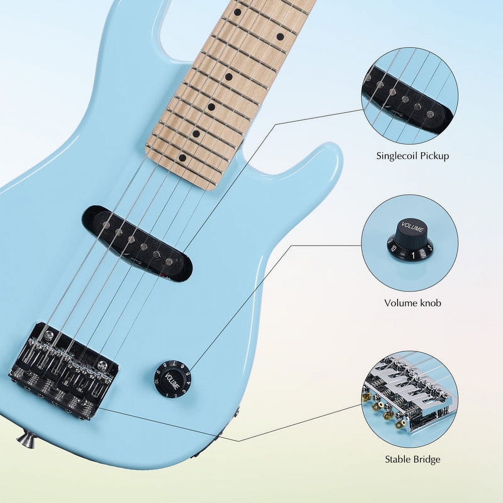 ADM 30 inch Kids Electric Guitar Beginner Kit, Junior 1/4 Size Mini Electric Wood Guitar for Children with Amplifier-Blue