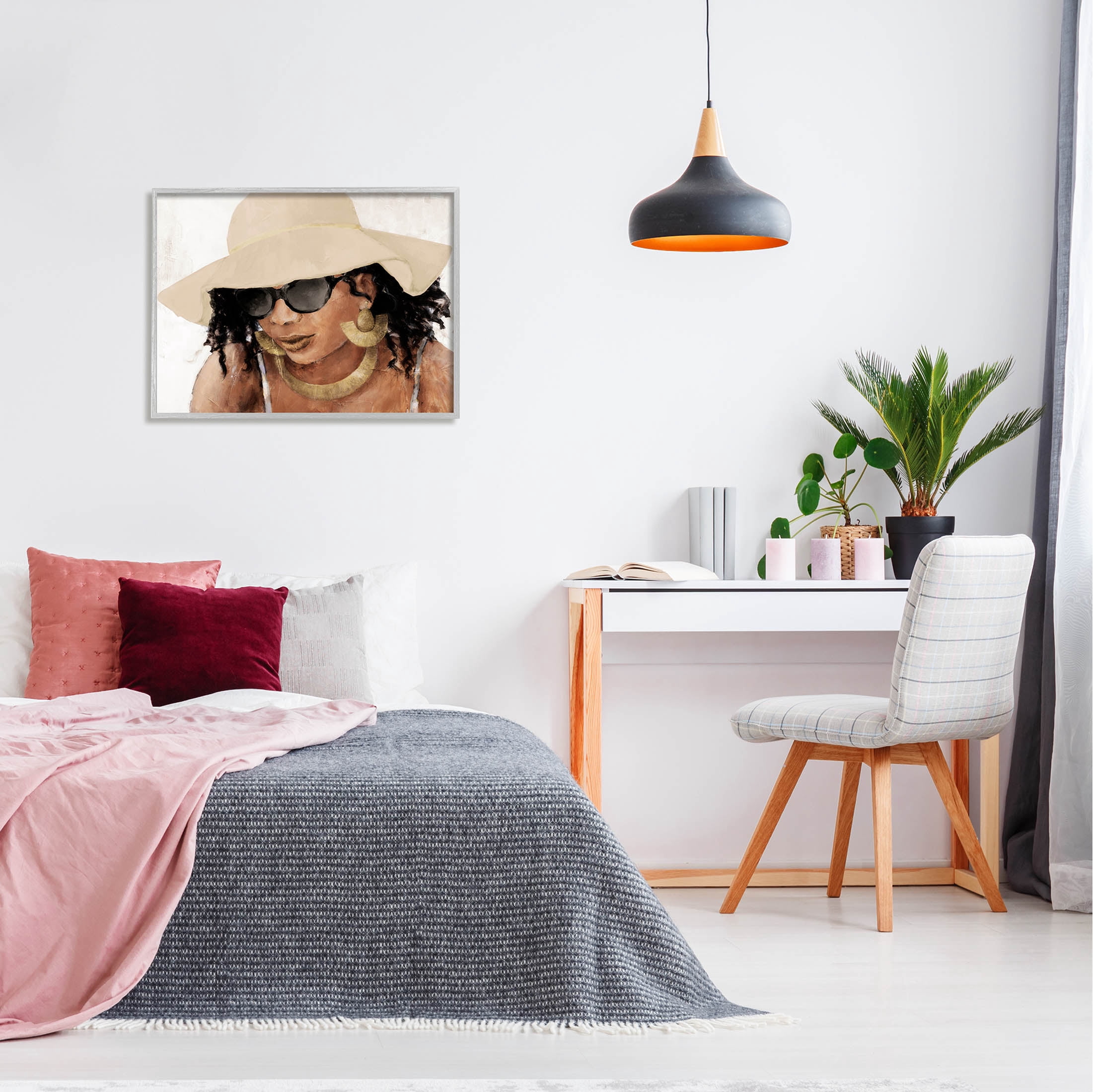 Stupell Industries Adorned Woman with Hat Painting Gray Framed Art Print Wall Art, Design by Lanie Loreth