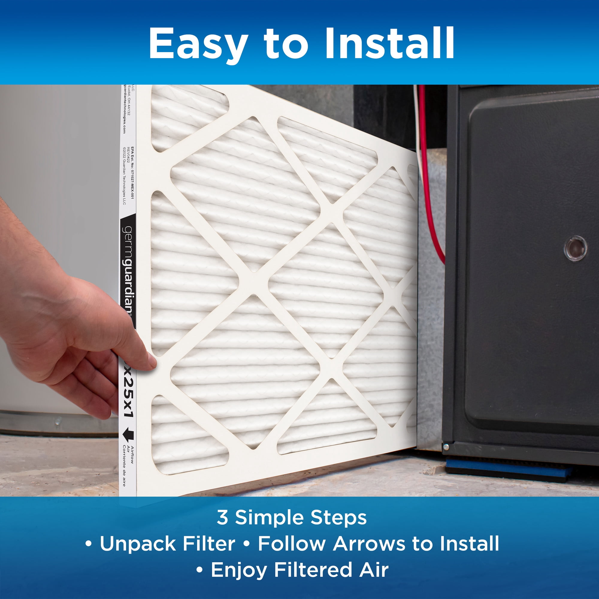 Germ Guardian 16 x 25 x 1 MERV 12 Pleated HVAC AC Furnace Air Filters (4-Pack)