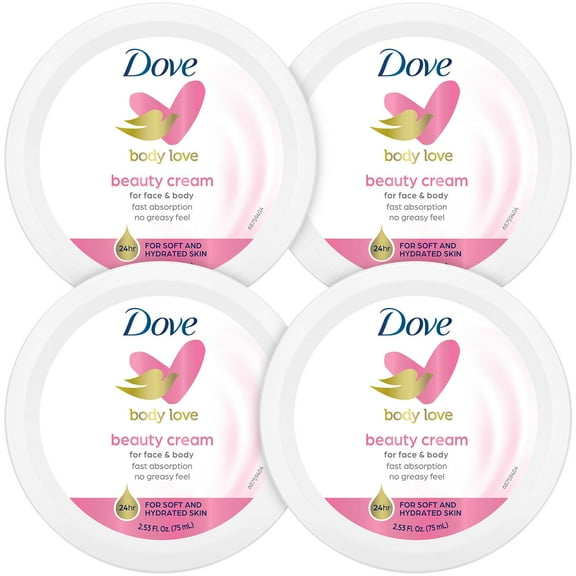 Dove Lotion, Beauty Cream - Light, Fast-Absorbing Face and Body Cream for Normal to Dry Skin, 24-Hour Moisture, Luxuriously Scented Face Cream, Hand & Body Lotion, Travel Size, 2.53 Fl Oz (Pack of 4)