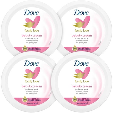 Dove Lotion, Beauty Cream - Light, Fast-Absorbing Face and Body Cream for Normal to Dry Skin, 24-Hour Moisture, Luxuriously Scented Face Cream, Hand & Body Lotion, Travel Size, 2.53 Fl Oz (Pack of 4)