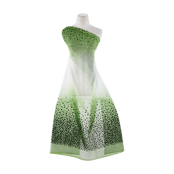Zelouf Dbl Brdr Dot Flock W/mixed Glttr On Dbl Ombre Tulle , Sewing, DIY, Crafts Fabric by the Yard, Wht/kiwi, 3 Yard