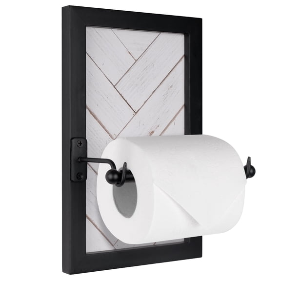 Autumn Alley Shiplap Modern Farmhouse Toilet Paper Holder, Black and White Wood, Wall Mount