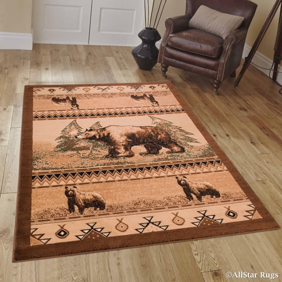 Brown Bear Wildlife Animal Print Forest Outdoor Area Rug (3' 9" x 5' 1")