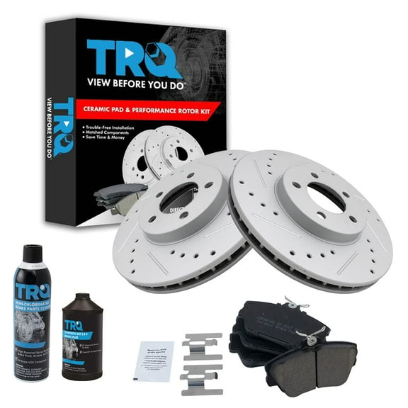 TRQ Performance Brake Rotor Coated & Ceramic Pad Front Kit w/Chemicals BKA18120 Fits select: 2001-2007 FORD TAURUS, 2001-2005 MERCURY SABLE