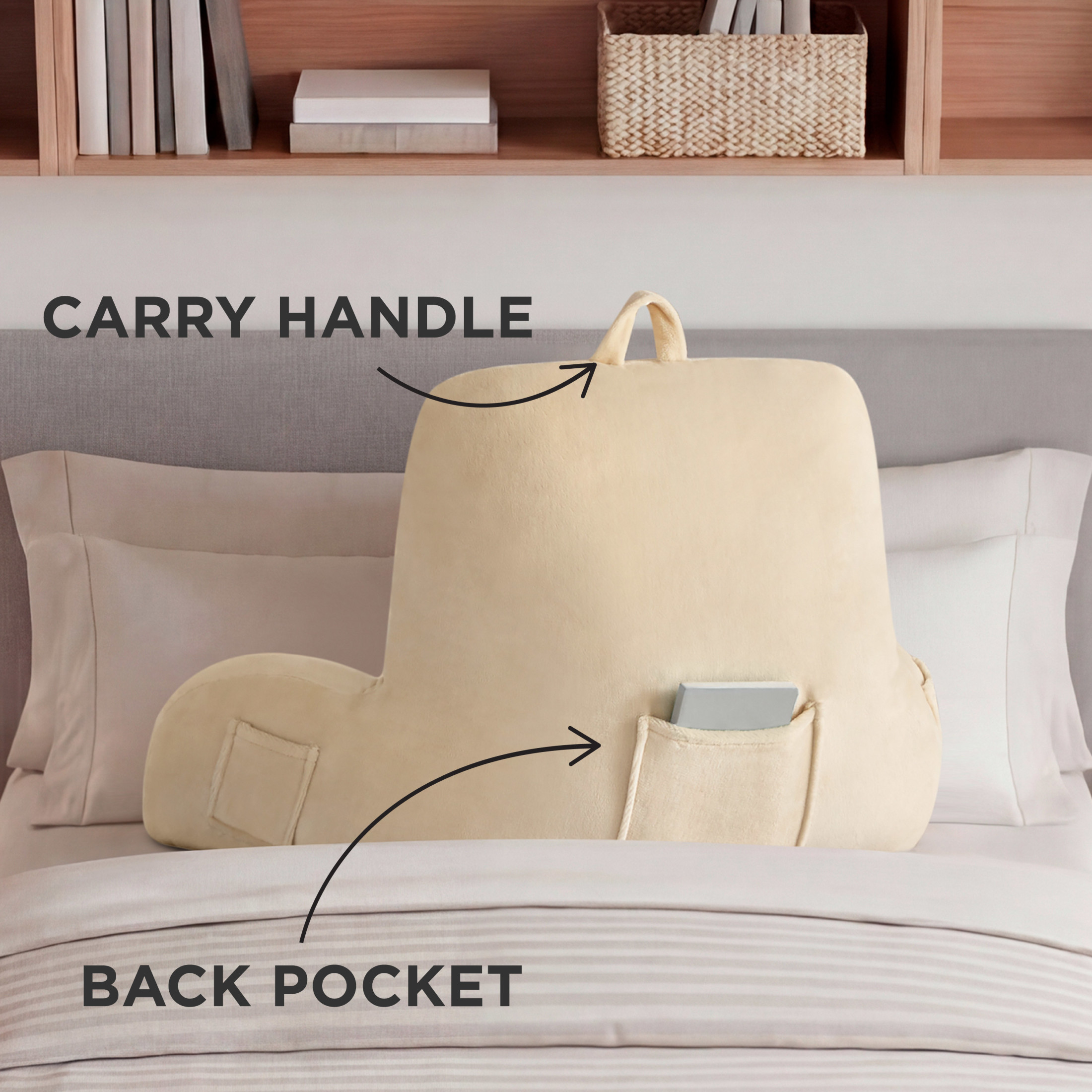 The Sheet Lab Plush Backrest Pillow, Beige, 29" x 24.5" x 10.5"