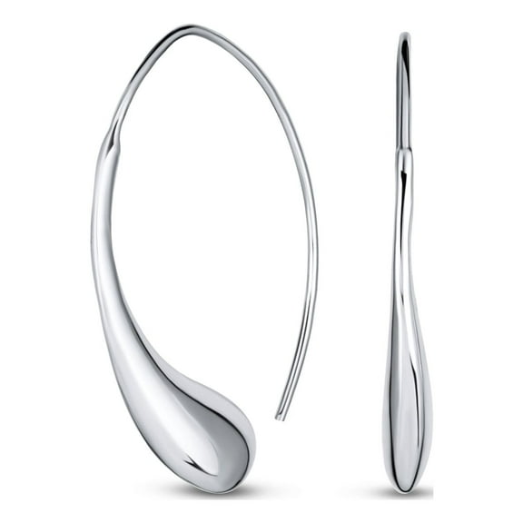 Bling Jewelry Womens Minimalist Dangle Earrings Polished Teardrop Threader in Sterling Silver
