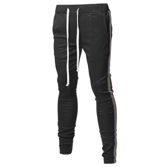 FashionOutfit Men's Casual Side Rainbow Panel Taped Drawstring Track Pants
