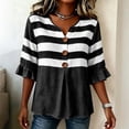 thumbnail image 4 of Sentmoon 3/4 Sleeve T Shirts for Women V Neck Sweatshirt Women Striped Print Button Down Regular Fit Trendy Top for Resort Wear S-2XL, 4 of 6