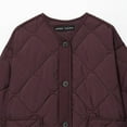 thumbnail image 4 of Women's Quilted Jacket Trendy Button Down Crewneck Padded Coat Lightweight Jacket with Pockets Wine M, 4 of 5