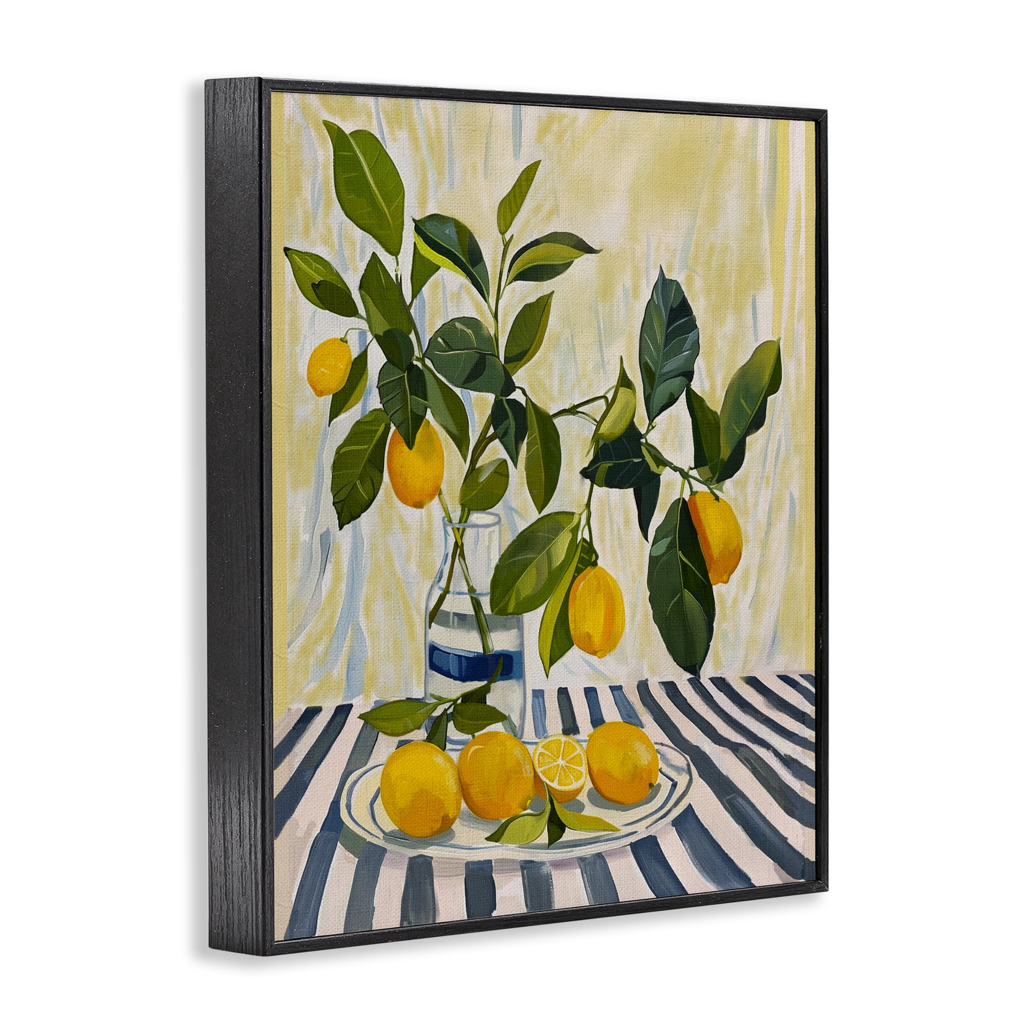 Stupell Industries Lemons on Striped Tablecloth Black Framed Giclee Art, design by Yen