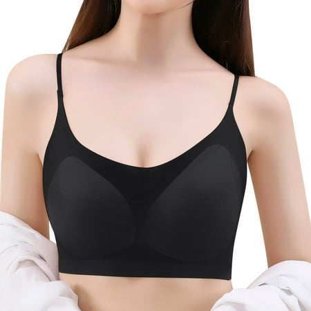 

LBECLEY Bras for Women Packs Women 3/4 Cup Thin Bra Underwear Ice Silk Sling Beauty Vest Wireless Bra Thin Shoulder Strap Tube Top Bras Black L
