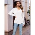 thumbnail image 4 of Womens Long Sleeve Shirts V Neck Casual Tops Loose Dressy Basic Fall Fashion Trendy Outfits Winter Clothes White XL, 4 of 8