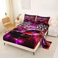 thumbnail image 2 of Castle Fairy Neon Race Car Trio Queen Sheet Sets 4 Pieces for Kids, Checkered Flag Art Bed Set for Bedroom, Red Purple, 2 of 6