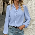 thumbnail image 2 of Lmueinov Womens Long Puff Sleeve Shirts Plus Size V Neck Ruffle Loose Pullover Blouses Fall Solid Dressy Lightweight Business Casual Tops S-5XL, 2 of 4