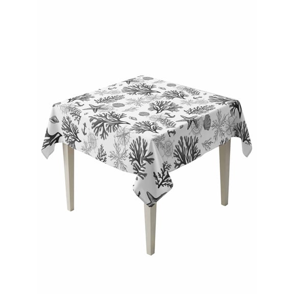 Black Coastal Table Cloth, Waterproof Tablecloth for Square Tables, Coral Starfish Seaside Summer Beach Reusable Washable Fabric Table Cover for Restaurant Kitchen Dining Tables 60"x60"