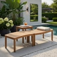 thumbnail image 2 of Hommoo Outdoor Acacia Wood Curved Bench Set of 2, Backless Patio Stools for Porch, Deck & Fire Pit Seating, Natural, 2 of 6