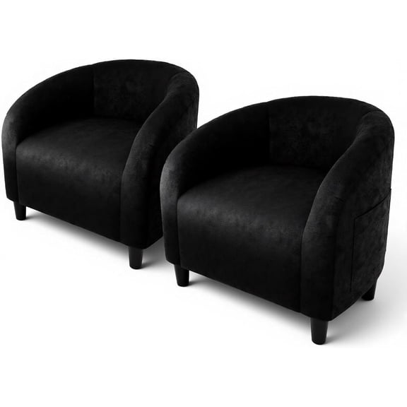 Accent Chair Club Chair Set of 2 Comfy Armrest Upholstered Barrel Chair with Soft Padded Seat for Living Room Bedroom Study Waiting Room(Black)