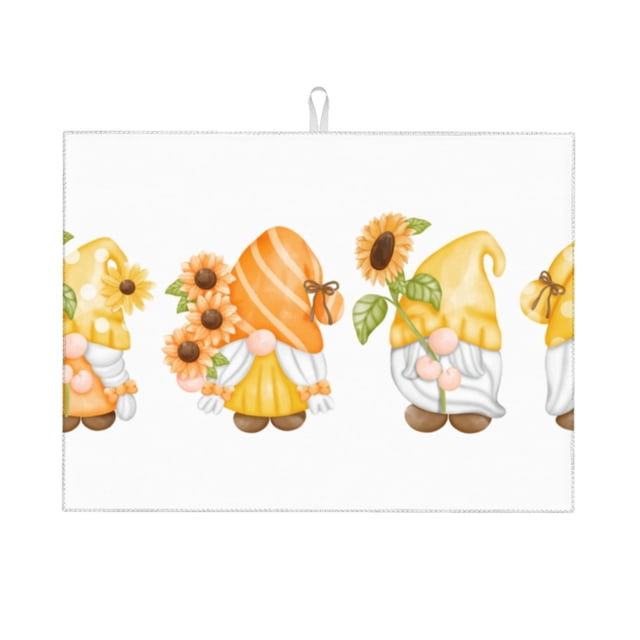 Balery Sunflower Gnomes 5 Alfombrilla de Secado para Cocina, 18x24 Pulgadas, Súper Absorbente para Platos y Encimeras