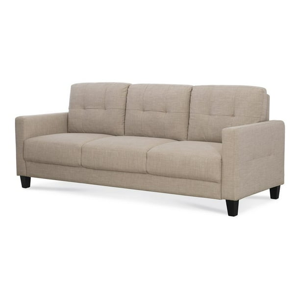 HFO Owen Tufted Back Traditional Polyester Fabric Sofa in Oatmeal