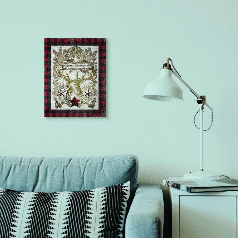 Stupell Industries Merry Christmas Moose Plaid Red Holiday DesignCanvas Wall Art By Artist Tammy Apple