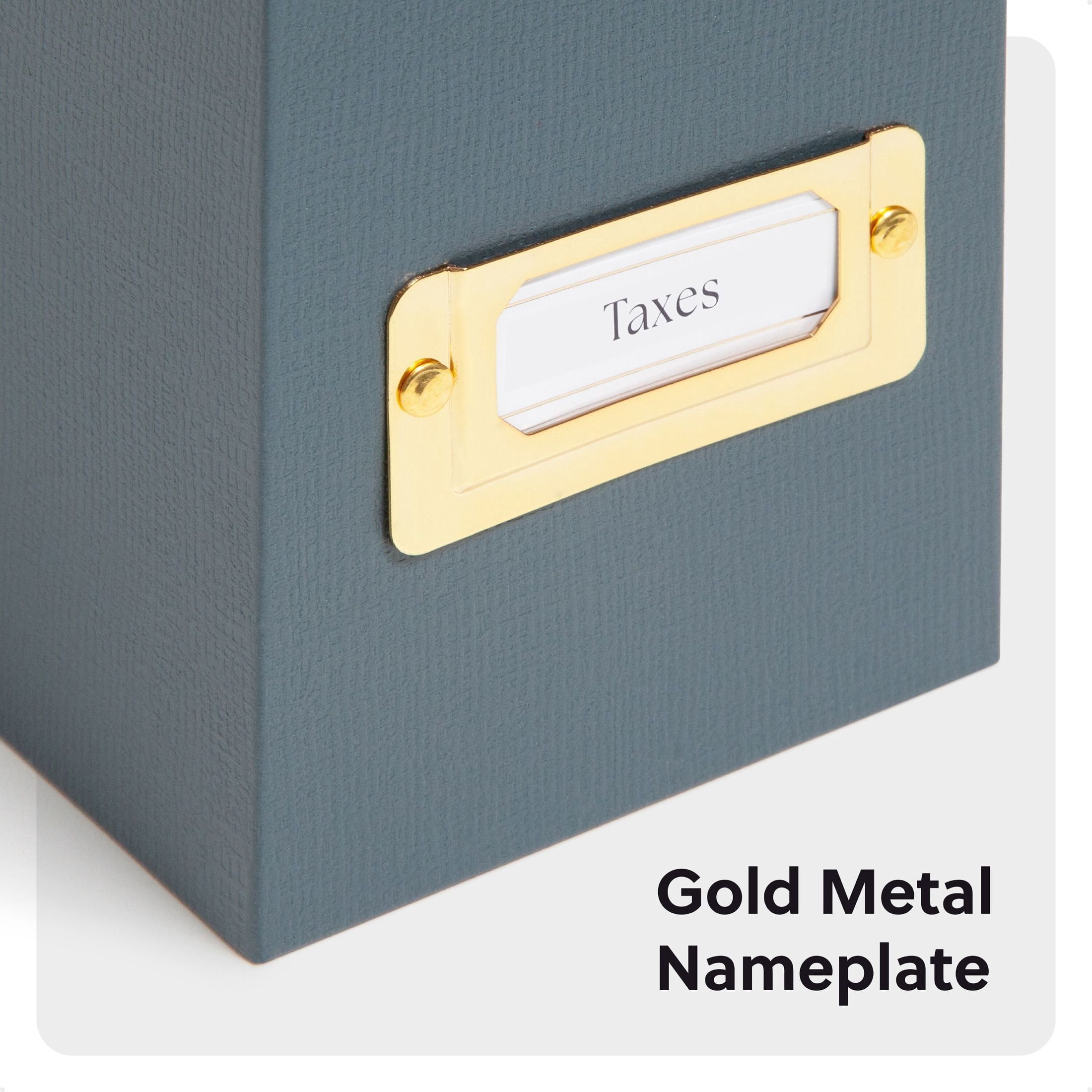 U Brands Flip Top File and Storage Box, 9.4 x 3.7 x 13 in., Dusk, Gold Metal Nameplate