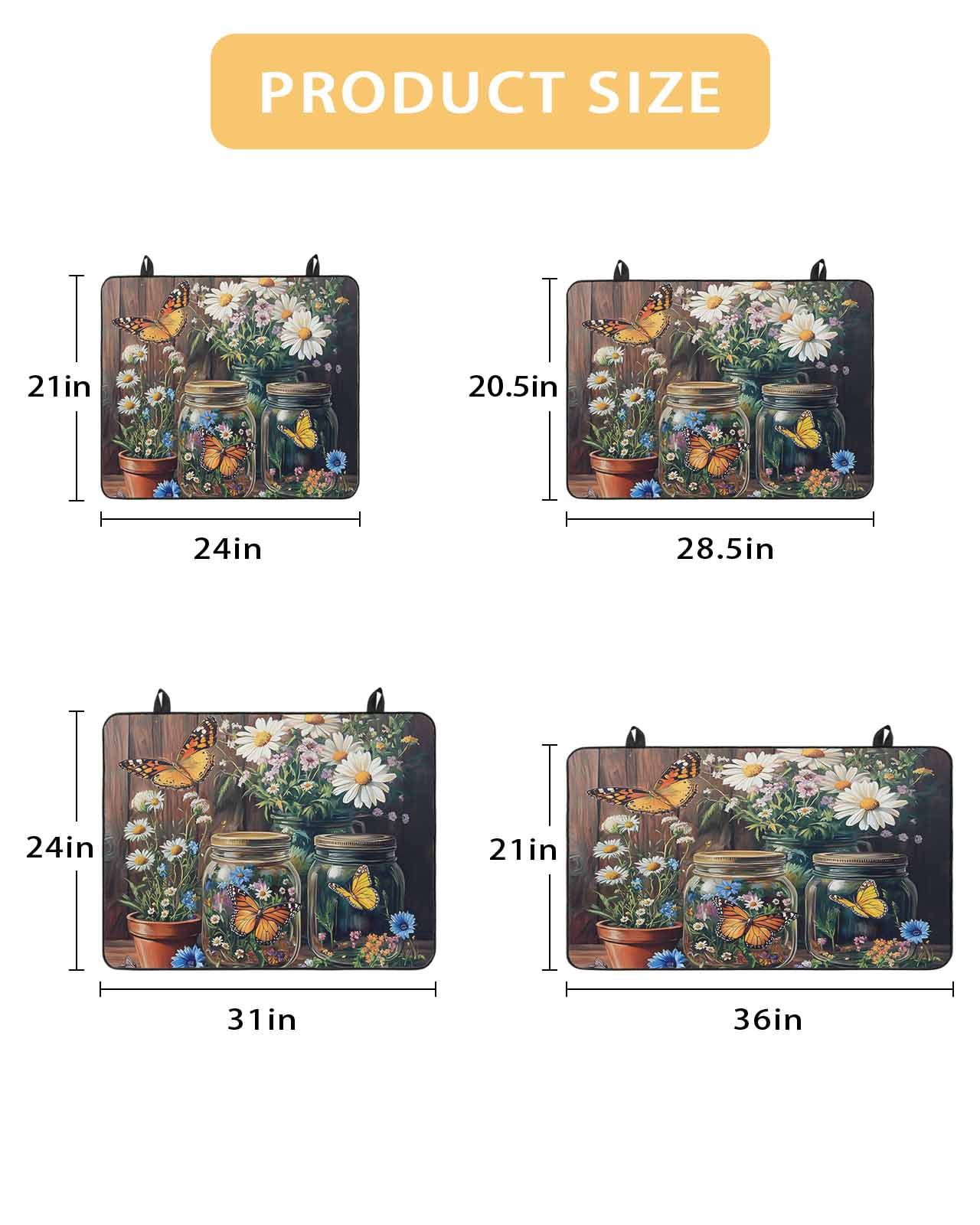 nqOlkjepod Large Induction Cooktop Protector Mat 36"x21", Butterfly Floral Stove Top Covers for Electric Stove, Country Daisy Wildflower Brown Barn Door Stove Burner Cover Mats Stove Cover