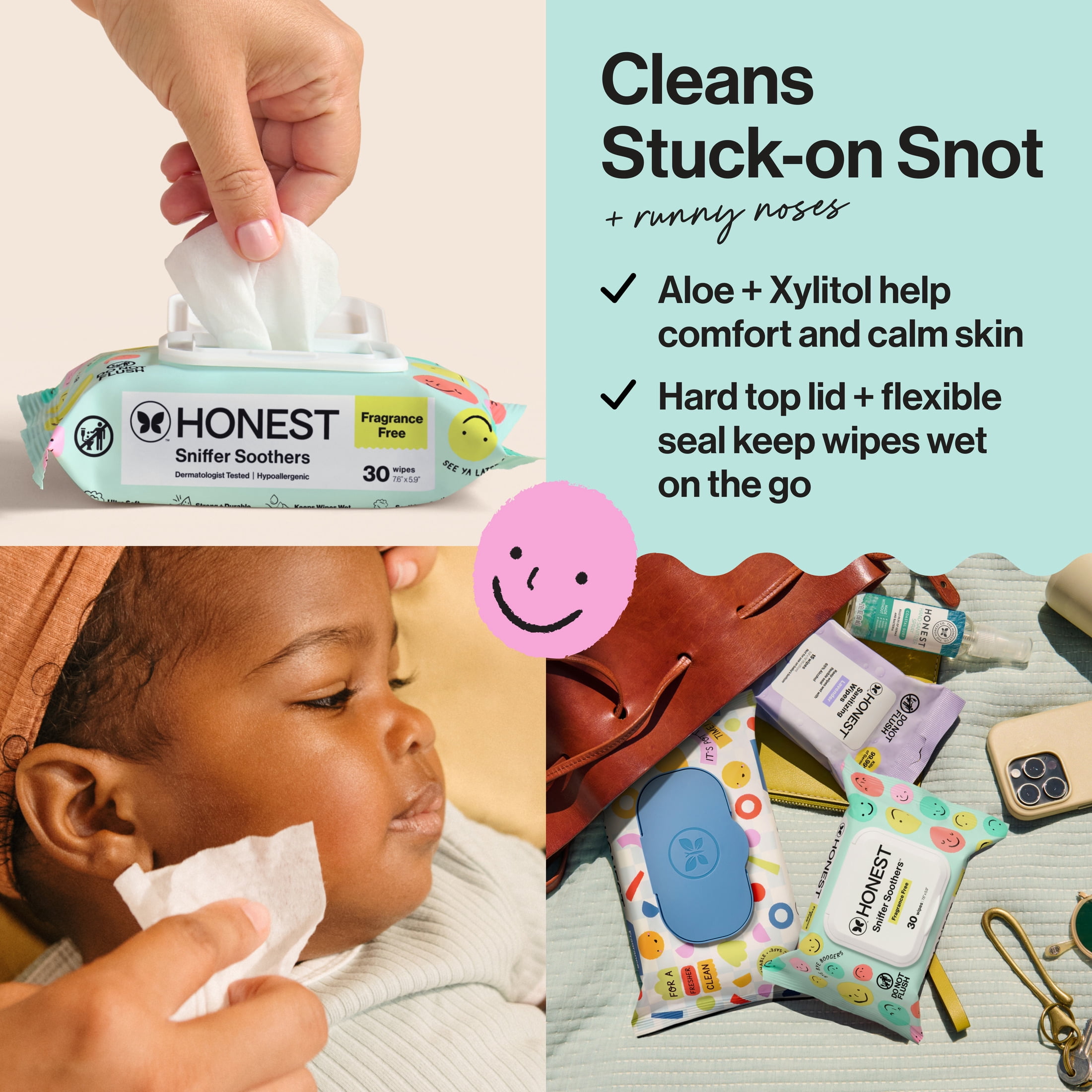 The Honest Company Sniffer Soothers Nose and Face Wipes 60 Count