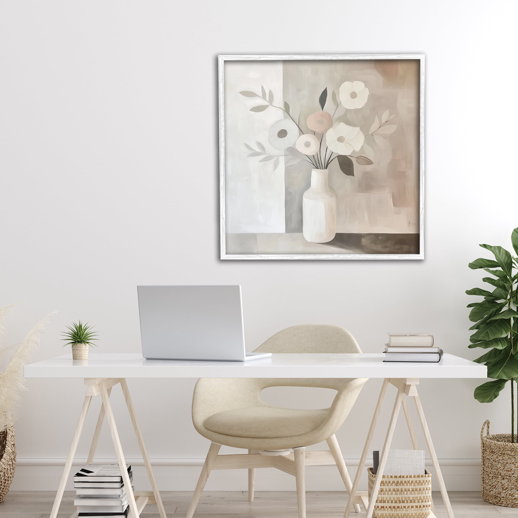 Stupell Industries Minimalist Muted Flower Vase White Framed Giclee Art, design by Heidi Kuntz