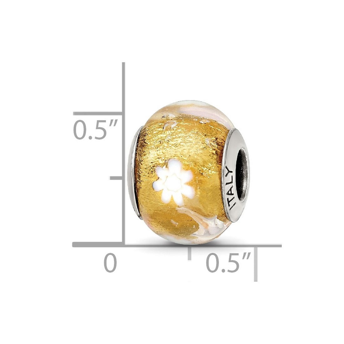 925 Sterling Silver Italian Murano Glass Reflections Yellow White Flower Italian Murano Bead Charm 13.64x10.91mm Wide Pe