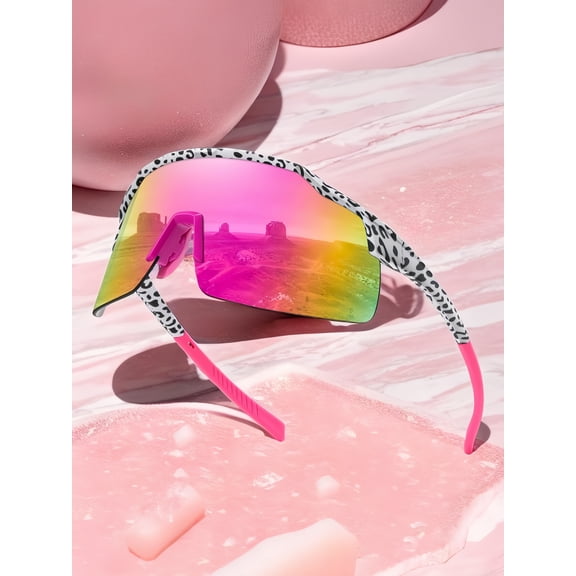 Pink Mirrored Gradient Lens, UV400 Protection Sport Sunglasses for Men Women, Oversized Cycling Shades for Outdoor Activities