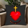 thumbnail image 5 of Set of 2 18x18in Throw Pillow Covers - Radiant Red Heart with Golden Cross Design Fiery Glow Perfect for Couch Bed or Car, 5 of 8