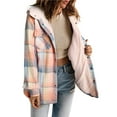 thumbnail image 1 of Chaqueta de Cuadros para Mujer, Larga, Botones, Capucha de Forro , Abrigo Cálido Cuadros Rosas M, 1 of 7