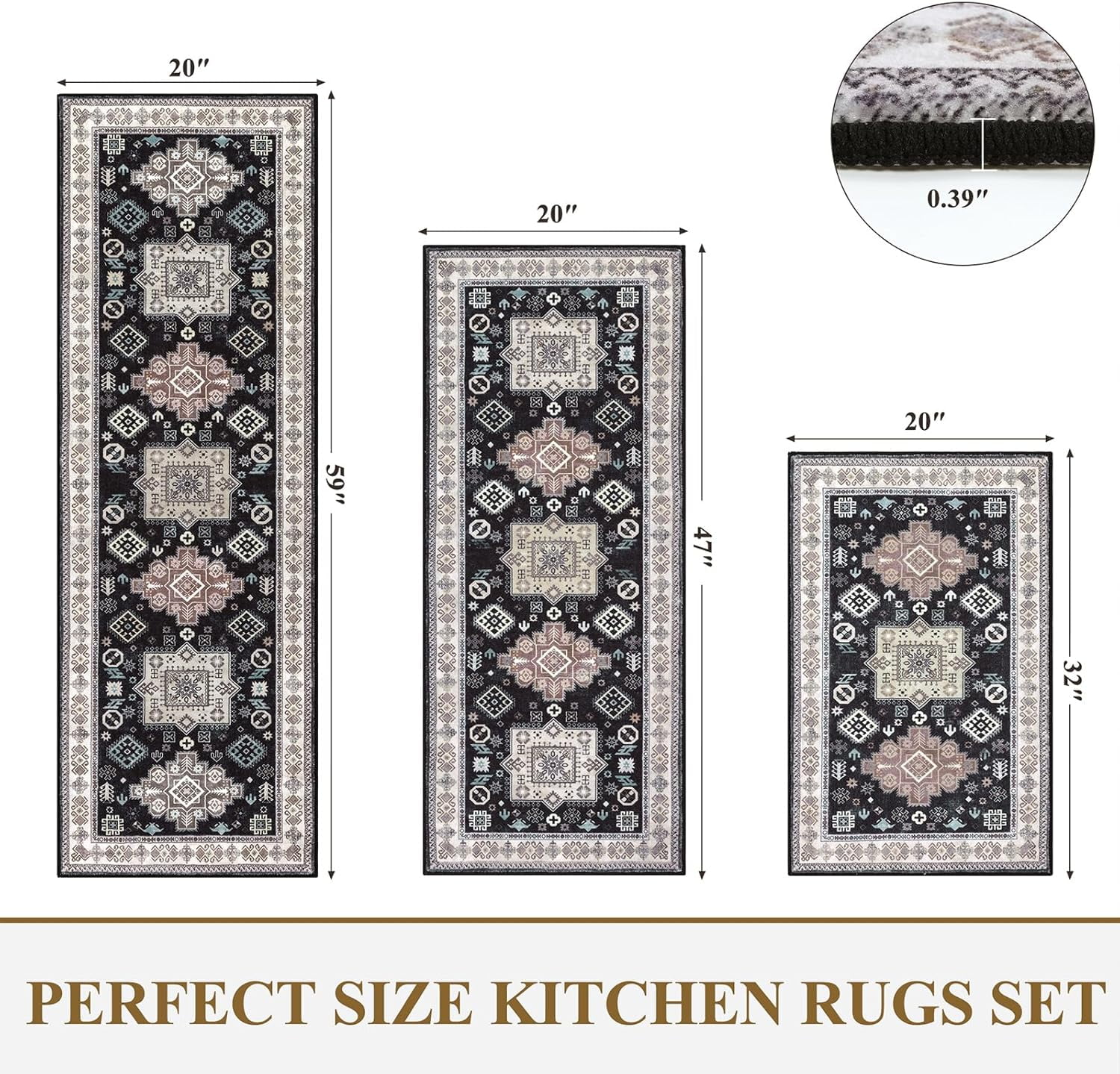 Farmhouse Kitchen Rugs Sets of 3, Kitchen Runner Rugs Non Slip Washable, Boho Kitchen Mats for Floor, Indoor Door Mat Entrance, Laundry Room Rug, Thick Kitchen Floor Mat Carpet