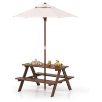 Kids Picnic Table with Umbrella, Foldable Wooden Table & Benches Set for Outdoor Play, Ages 3-8, Backyard Patio Garden Gift