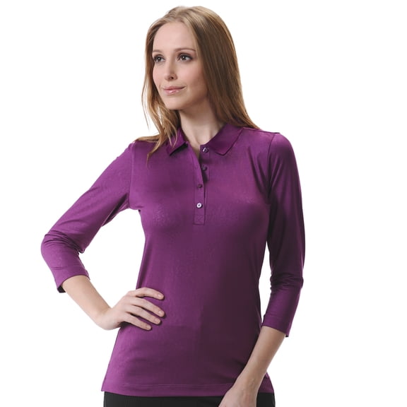Monterey Club Women's Leopard Emboss Texture 3/4 Sleeve Golf Polo Shirt #2430
