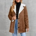 thumbnail image 2 of VSSSJ Winter Coat for Women Warm Single Breasted Faux Suede Coats Mid-Thigh Fleece Lined Notched Lapel Collar Pockets Plush Thicken Jackets Outerwear Coffee XL, 2 of 7