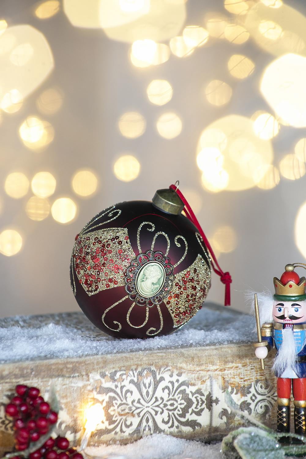 Set of 6 Glass Christmas Ball Ornaments with Glitter and Painting Design by Riccardo Tree Decor