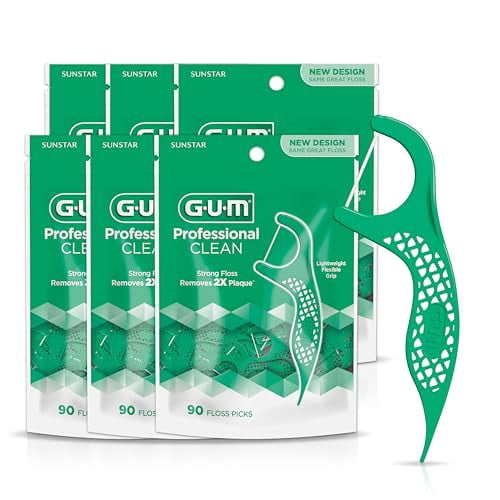 Professional Clean Floss Picks - Extra Strong Shred-Resistant Floss, Easy Grip Handle - Dental Flossers for Adults - Fresh Mint Flavor, 90 Count (Pack of 6)