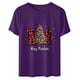 thumbnail image 4 of Camisas Navideñas A Cuadros Para Mujer, Cuello Redondo, Entramado, Estampado de Árbol de Navidad, Camisetas de Manga Corta Odeerbi ODB207892, 4 of 7