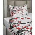 thumbnail image 2 of Ambesonne Sakura Fitted & Top Sheet Set with Sham, Watercolor Summer Garden, Vermilion Grey and White, 2 of 4