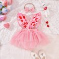 thumbnail image 4 of Newborn Baby Girl Clothes My 1st Birthday Day Outfit with Love Print Ruffle Sleeve Heart Letter Tutu Romper Dress Bow Headband Pink 12-18 Months, 4 of 4