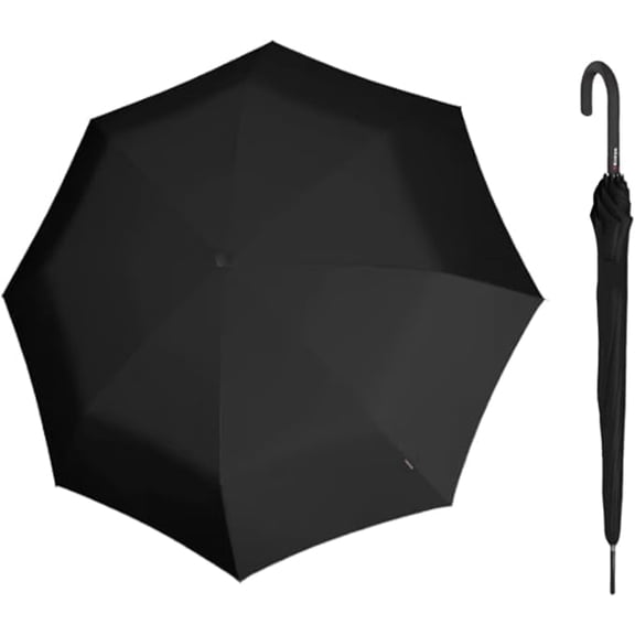 Knirps T.760 Automatic Long Stick Rain Umbrella in Black – Lightweight Cane Umbrella, 41in Canopy, Fiberglass Ribs & Steel Shaft, OEKO-TEX Fabric, Lacquered Round Handle, Wind-Tunnel Tested