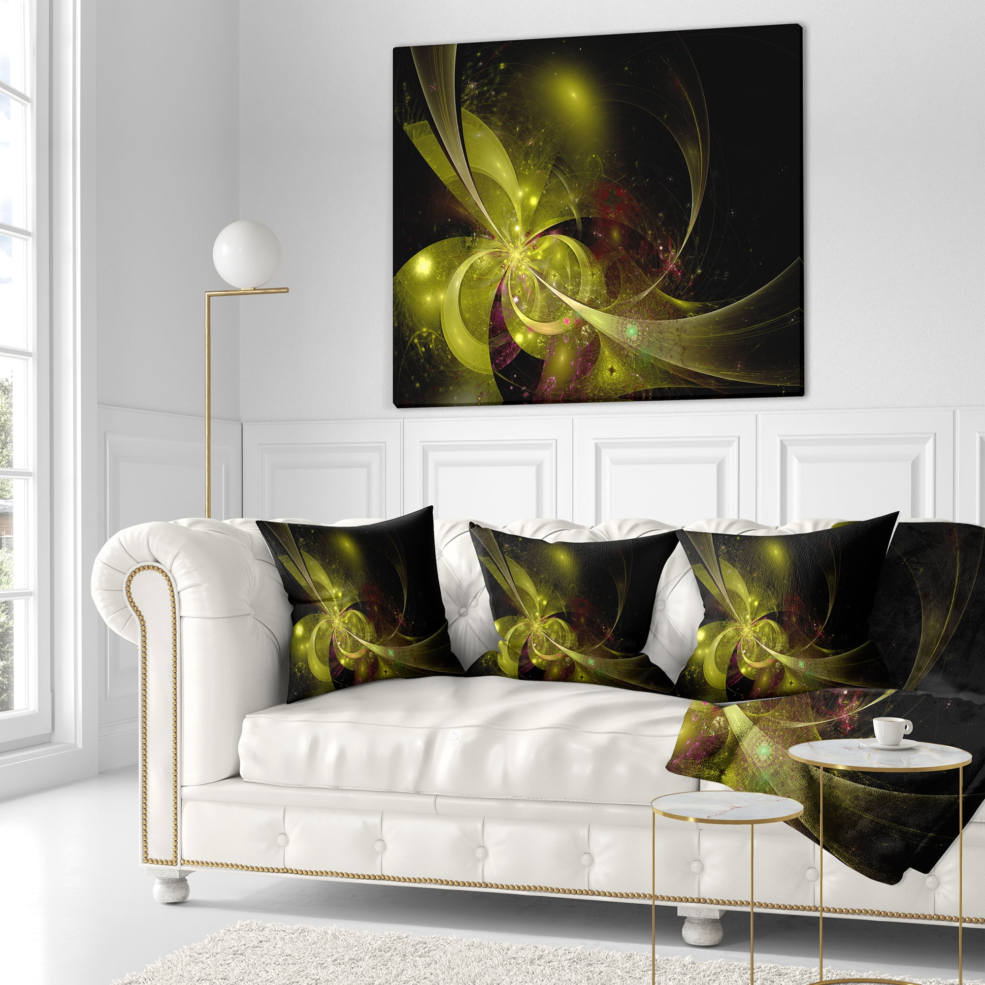 Designart Symmetrical Soft Gold Fractal Flower - Floral Throw Pillow - 18x18