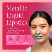 Aromi Bright Blue Metallic Liquid Lipstick for Women | Long-lasting, Shimmery Finish (Snow Queen)