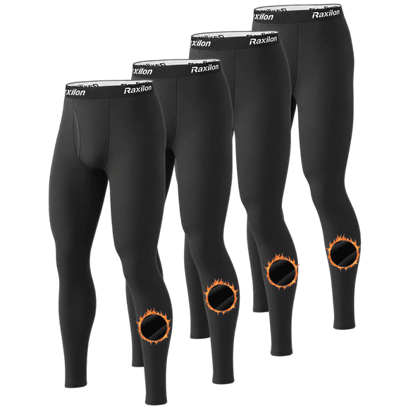 4 Pack Mens Long Johns Thermal Underwear Pants Fleece Lined Warm Base Legging Layer Bottoms Cold Weather Gear
