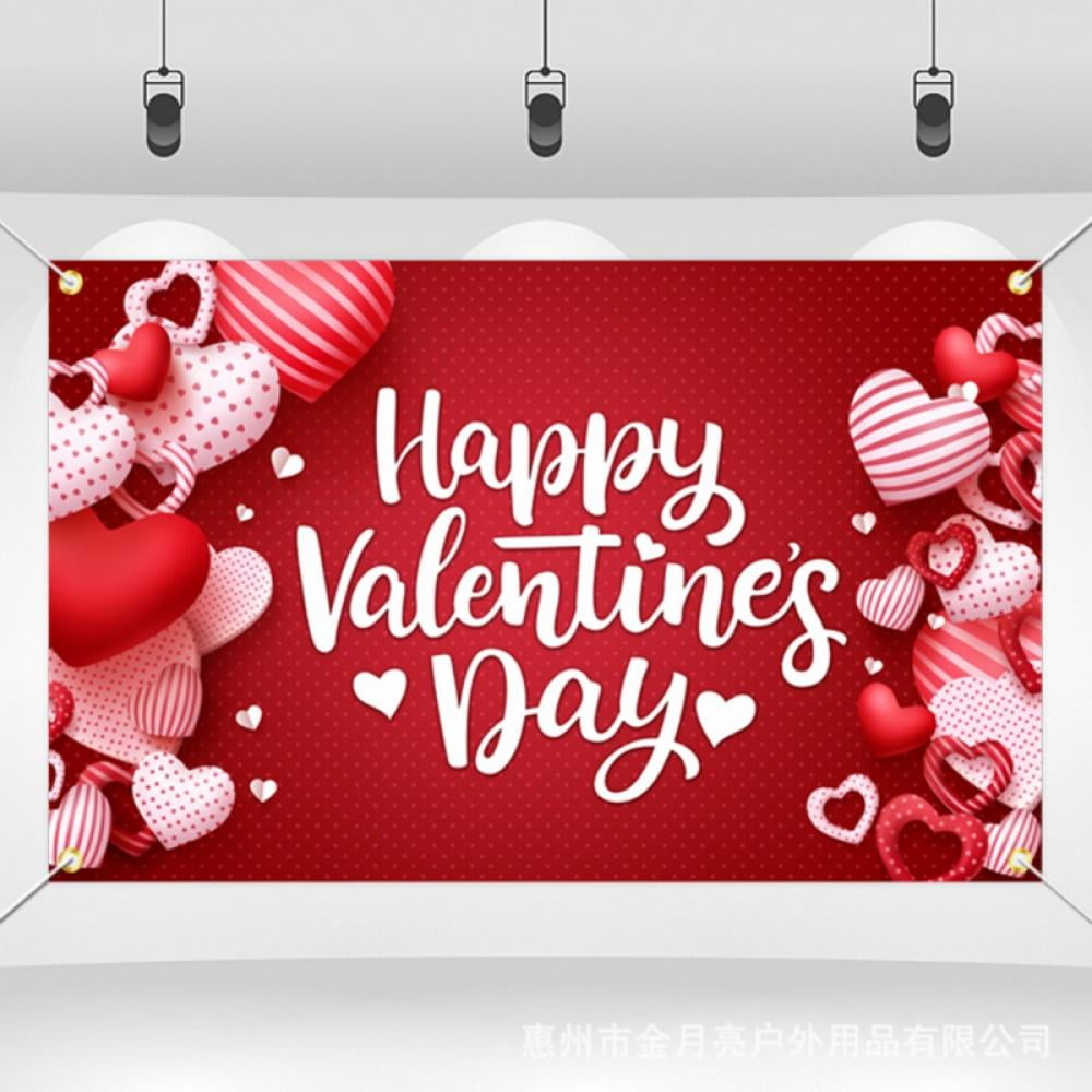 Happy Valentine's Day Backdrop Banner 70 X 40 Inch Large Size Red Heart ...