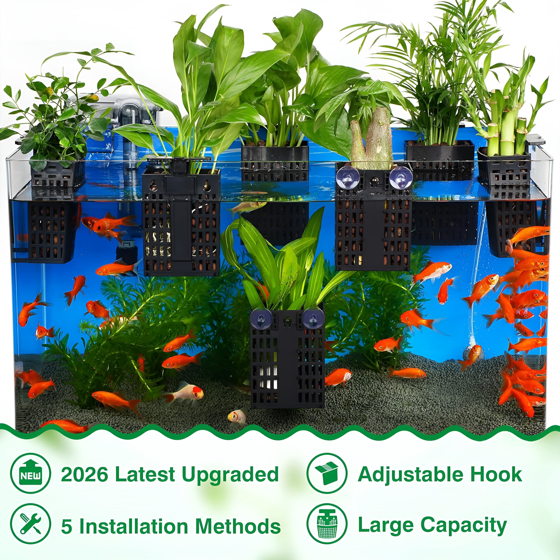 ACDANC Aquarium Plant Holder Adjustable Height with Extendable Hook and Suction Cup for Fish Tank Aquaponic Plant Cultivation and Aquascape Accessories Decorations (4 Pack)