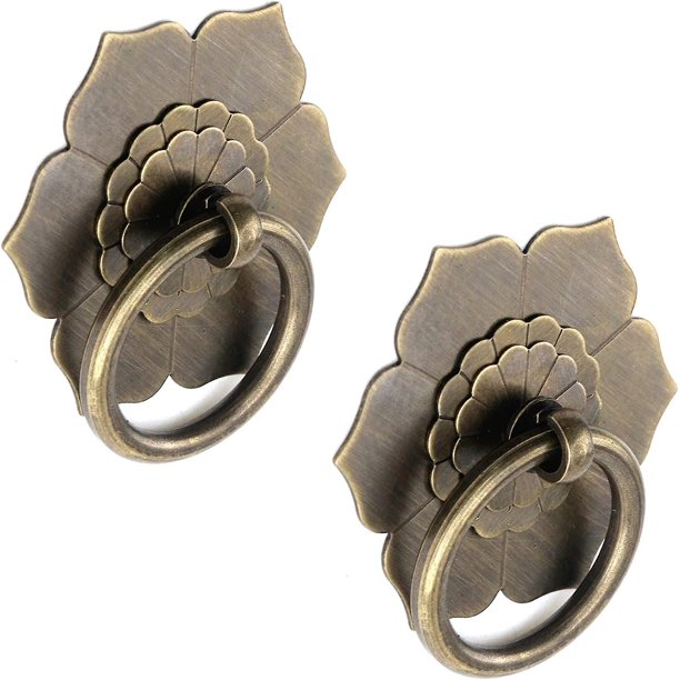 Perillas de anillo de caída Tiradores de anillo de tono de bronce antiguo Tiradores de gabinete de cajón de tocador en forma de flor - 2 piezas